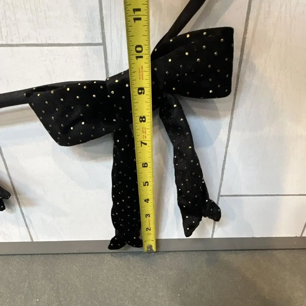 Ashland Velvet Black with Gold Polka Dot Bow Garland Door Decoration, 6 Ft